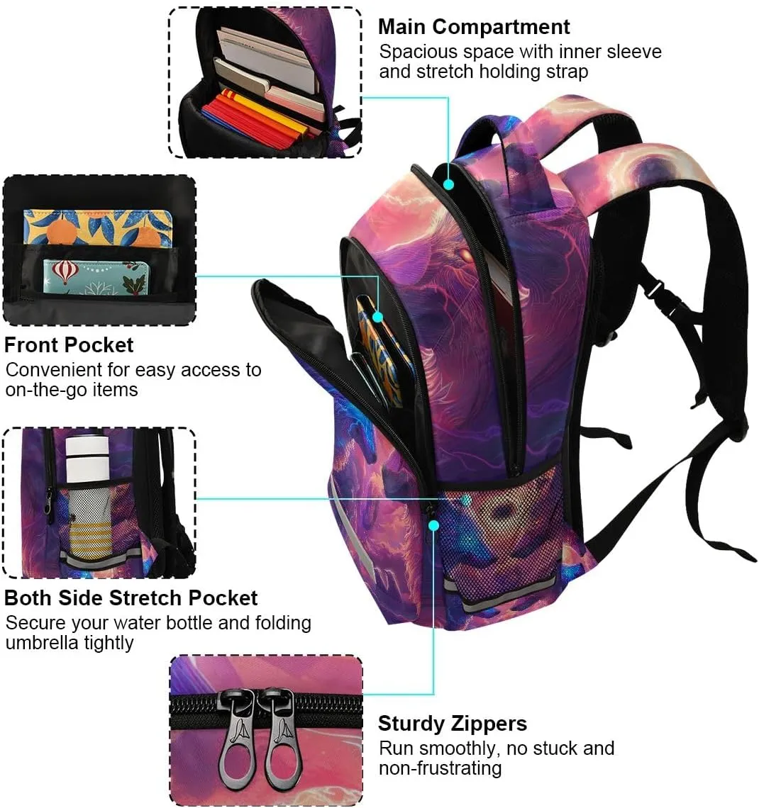 ODAWA Hostile Wolves School Backpack for Girls Boys, Kids Daypack for Age 6-12, Bag with Chest Strap Reflective Strip