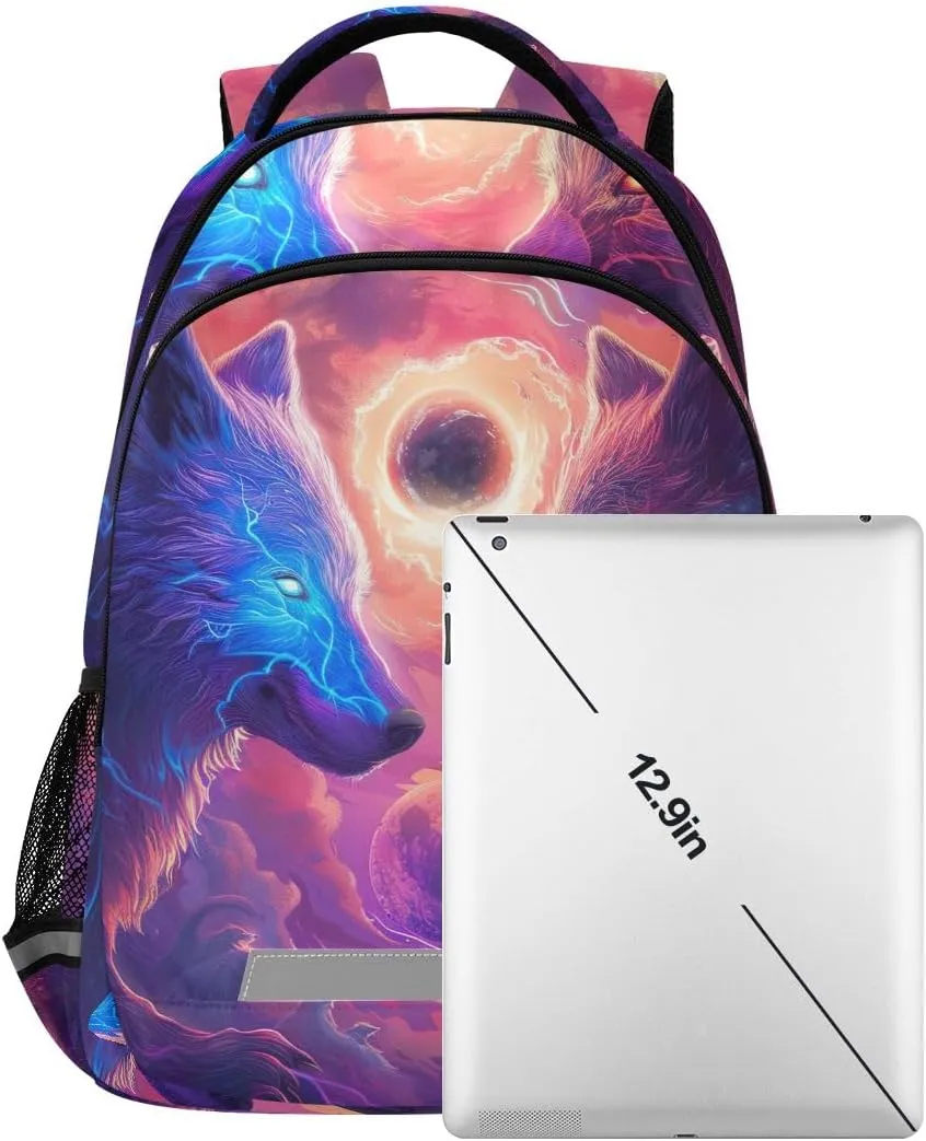 ODAWA Hostile Wolves School Backpack for Girls Boys, Kids Daypack for Age 6-12, Bag with Chest Strap Reflective Strip
