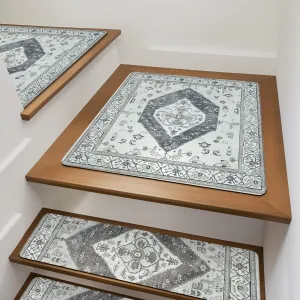 OJIA Stair Treads for Wooden Steps Non-Slip Landing Mat Stair Rug with Rubber Backing, Stair Runner Matching Mat Safety Rugs for Family, Absorbent Washable 31x31 inch, Gray