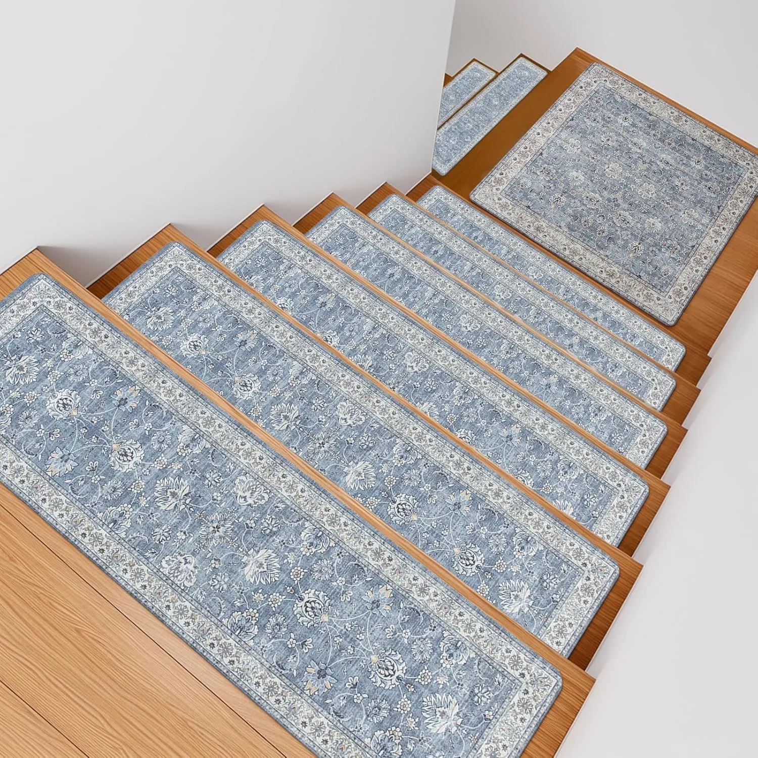 OJIA Stair Treads Non-Slip Matching Mat for Wooden Steps, Square Capet Stair Treads Rubber Backing Stair Runner Anti-Slip Stair Landing Mat 31x31 Inch Stair Rugs