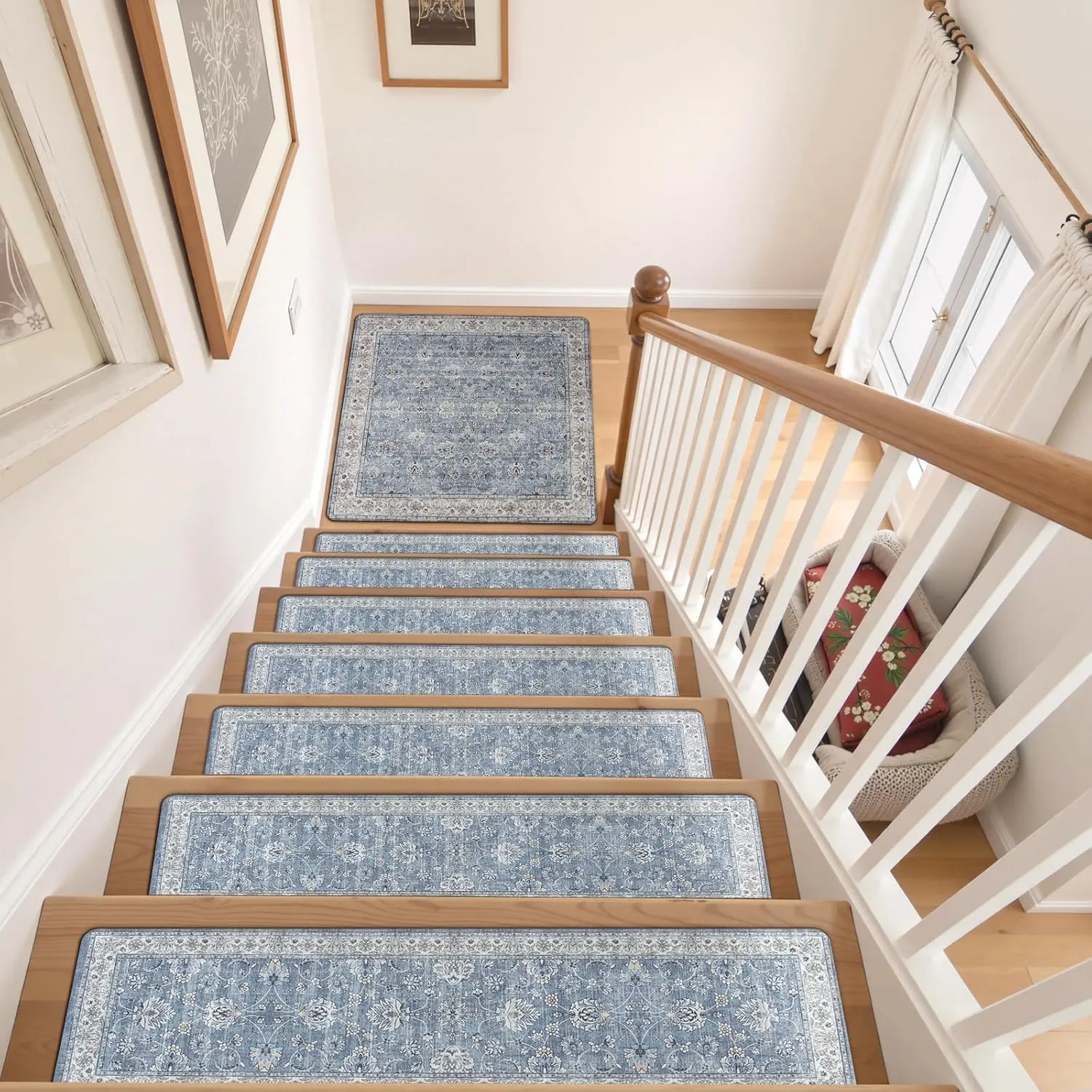 OJIA Stair Treads Non-Slip Matching Mat for Wooden Steps, Square Capet Stair Treads Rubber Backing Stair Runner Anti-Slip Stair Landing Mat 31x31 Inch Stair Rugs