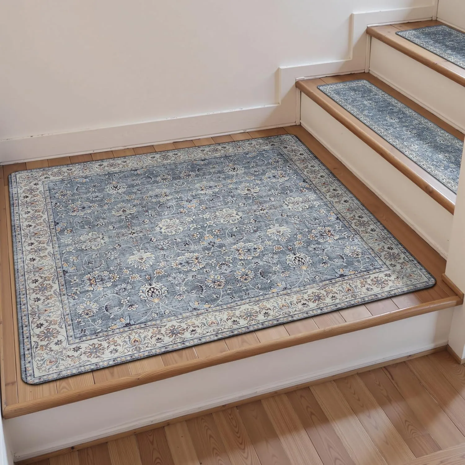 OJIA Stair Treads Non-Slip Matching Mat for Wooden Steps, Square Capet Stair Treads Rubber Backing Stair Runner Anti-Slip Stair Landing Mat 31x31 Inch Stair Rugs
