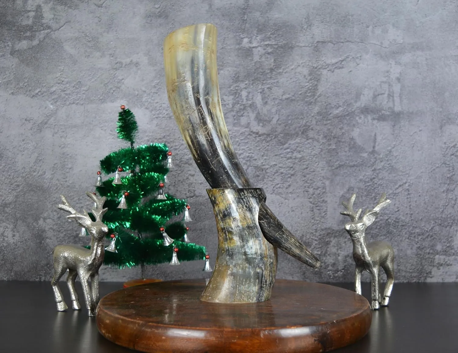 OLDEMPEROR Viking Drinking Horn - 12 Inch with Horn Stand | Handmade Beer Cup | Food Grade | Unique Genuine Ox | Natural Shine Finish | Viking Gift for Men and Women