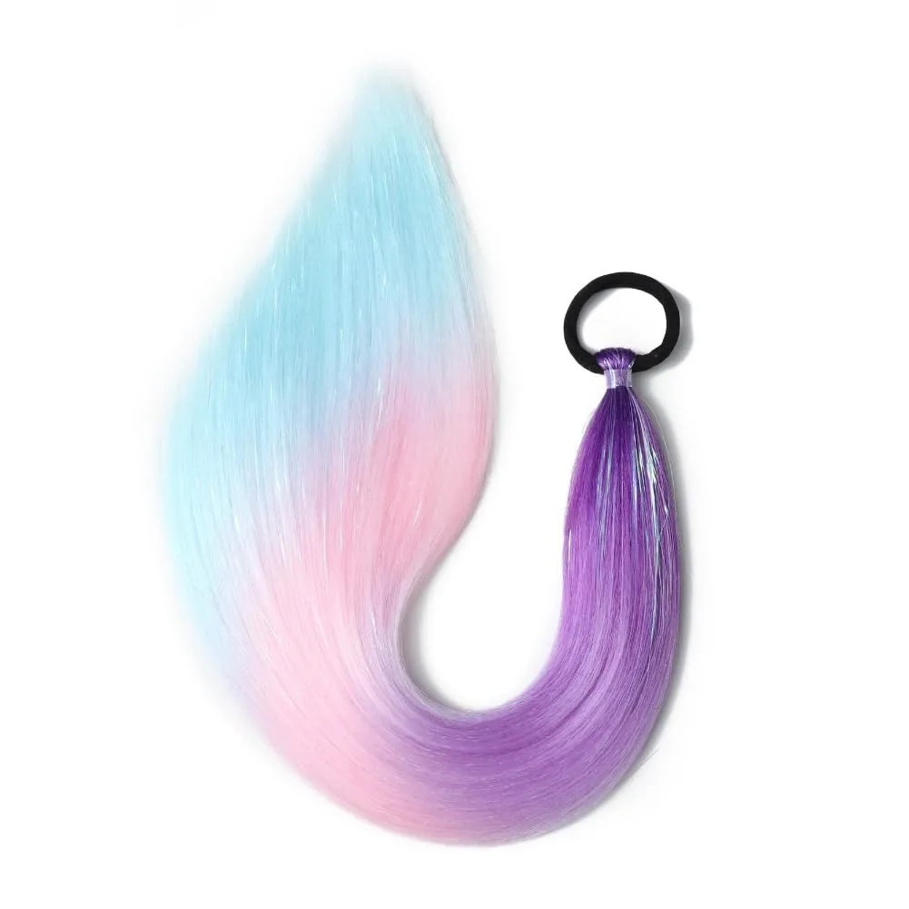Ombre Ponytail Hair Tinsel Extensions, Synthetic Hair Extensions For Women Girls Hair Accessories Purple/Pink to Blue Tinsel Extensions Daily Party Costume Rave Wacky Braiding Extensions 2pcs/lot