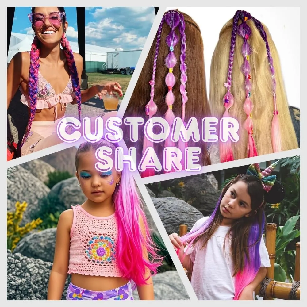 Ombre Tinsel Extensions Ponytail Extensions With Rubber Band, Purple to Pink Ponytail Synthetic Hair for Women Girls Hair Accessories Wacky Braids Ponytail Daily Party Festival Halloween 2pcs/lot