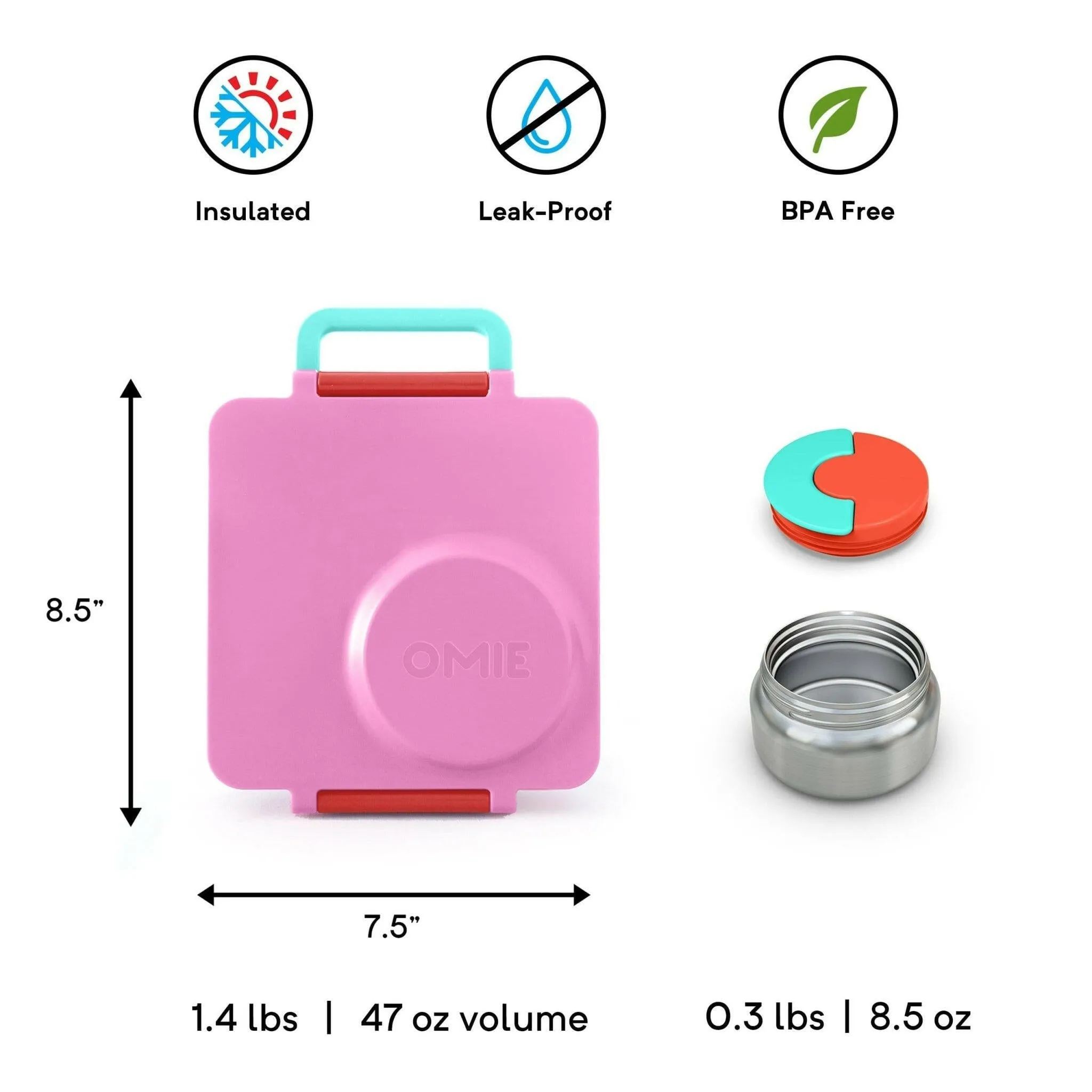 OmieBox V2 Bento Box for Kids - Insulated Bento Lunch Box - Pink Berry