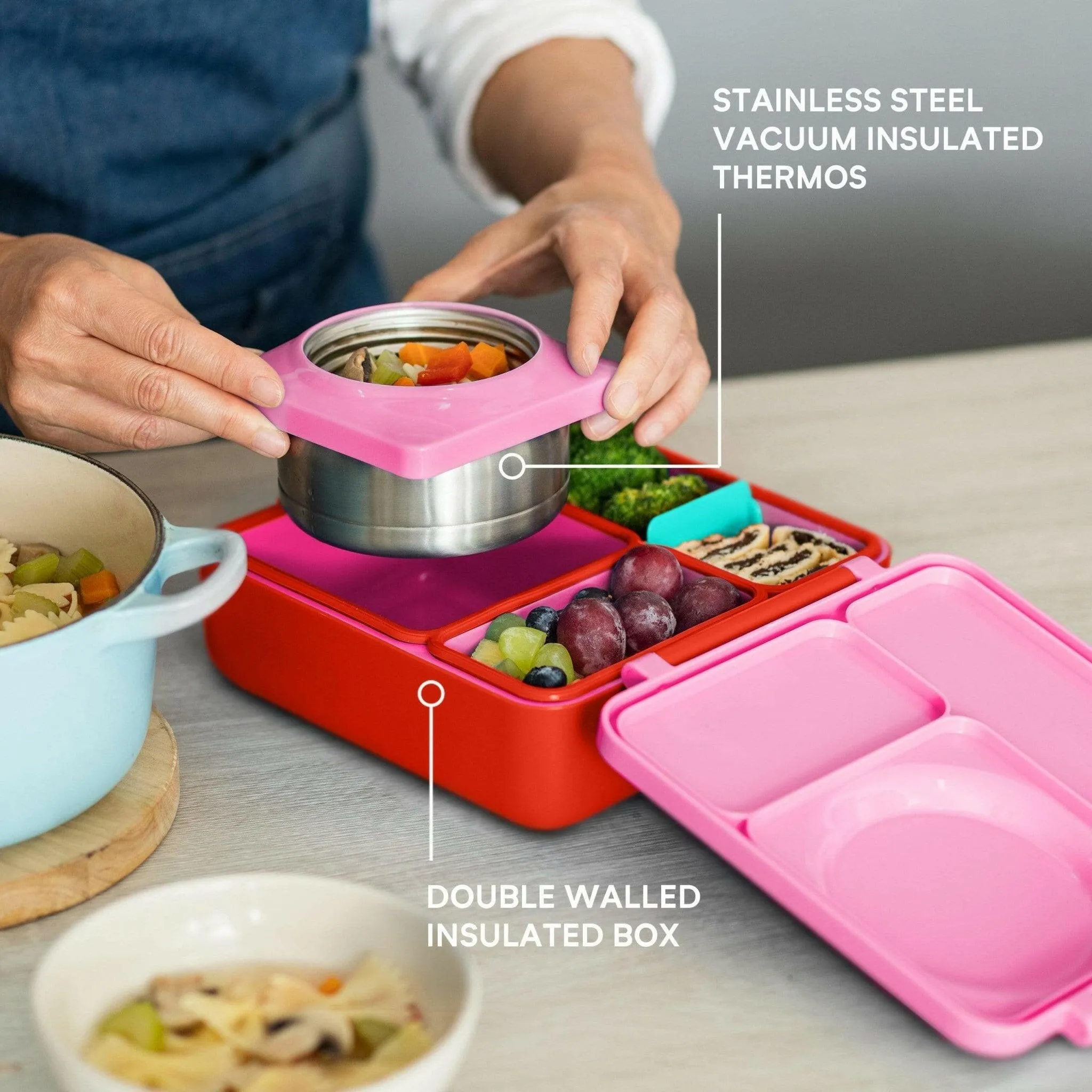 OmieBox V2 Bento Box for Kids - Insulated Bento Lunch Box - Pink Berry