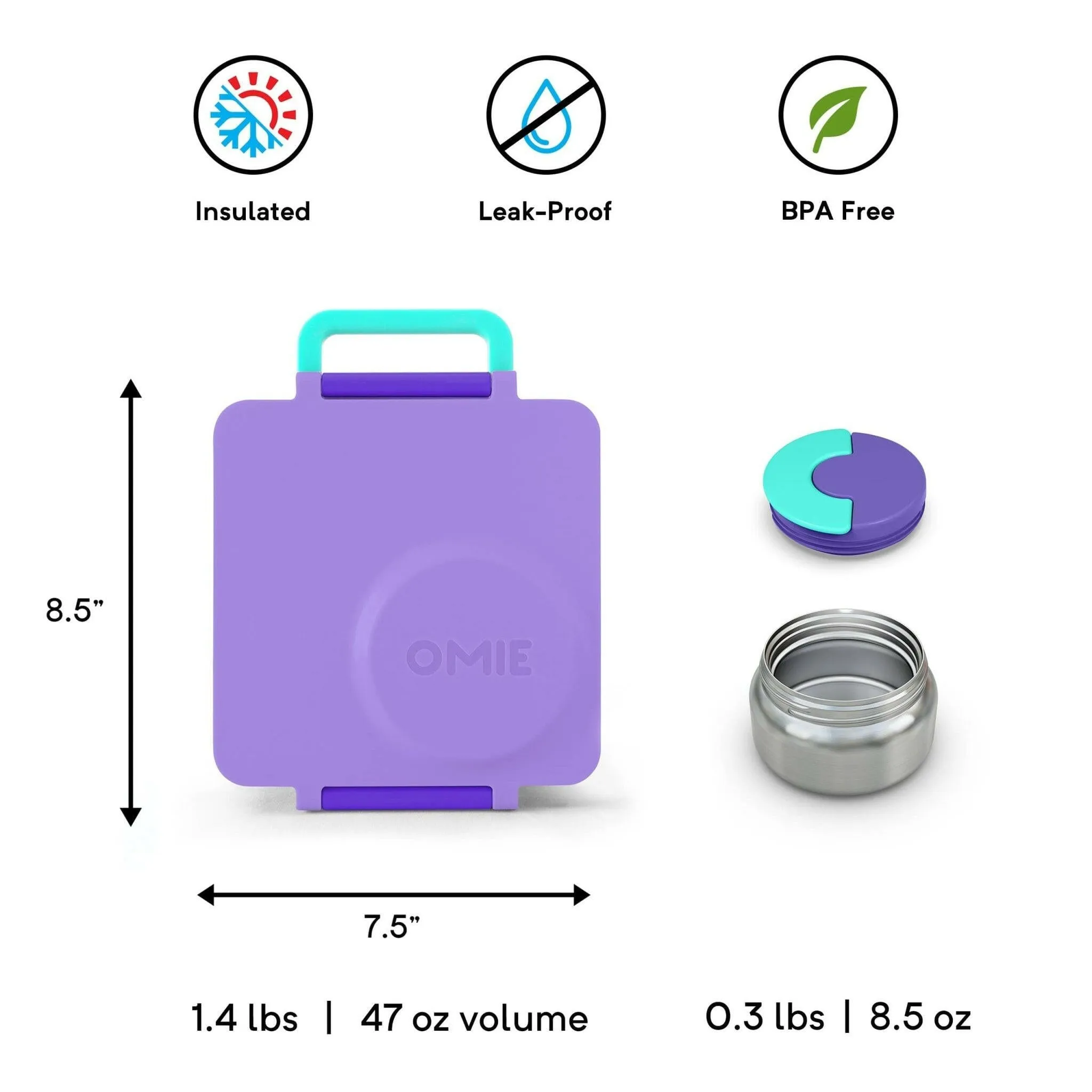 OmieBox V2 Bento Box for Kids - Insulated Bento Lunch Box - Purple Plum