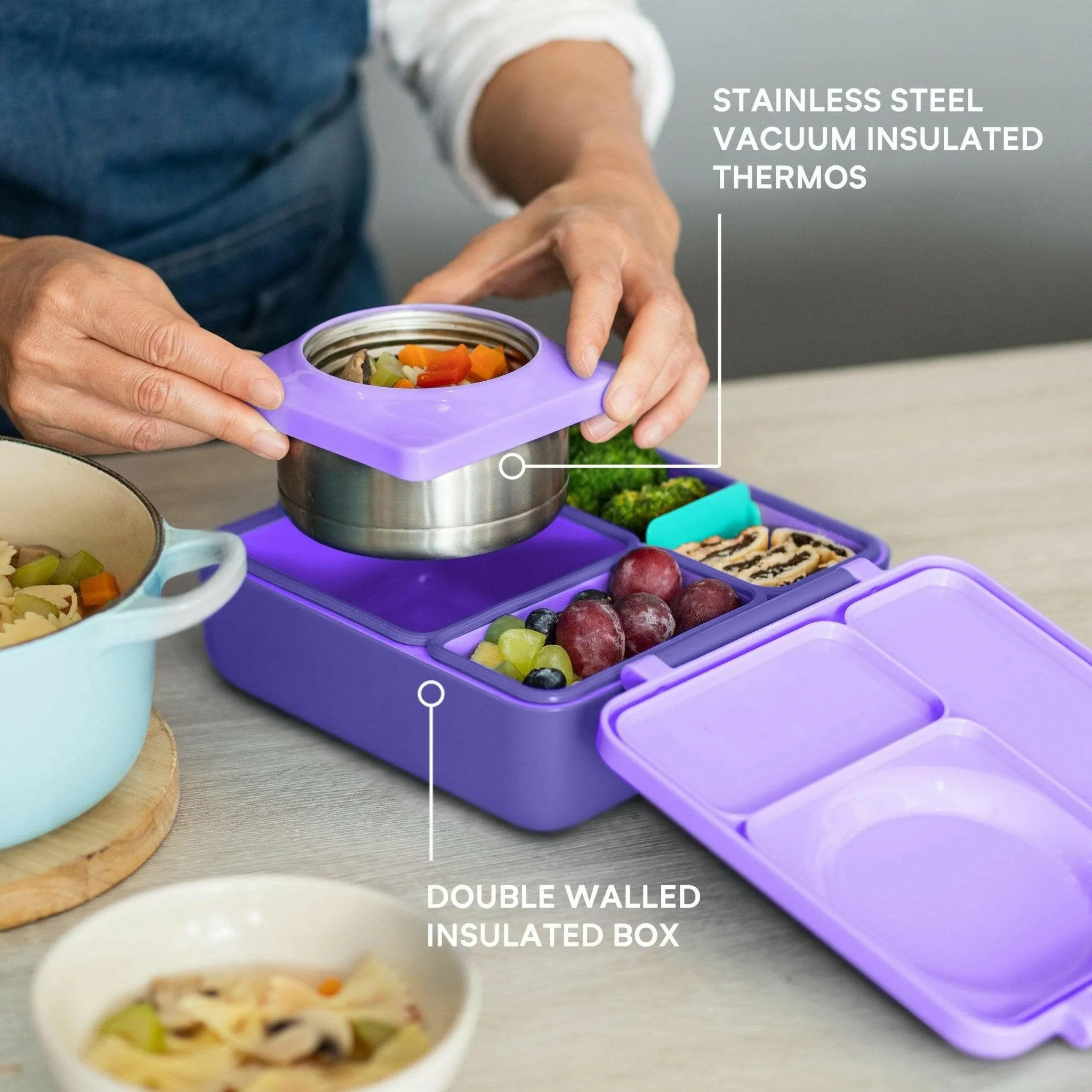OmieBox V2 Bento Box for Kids - Insulated Bento Lunch Box - Purple Plum