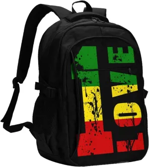 One Loves Jamaican Rasta Reggae Travel Backpack Laptop Backpacks Business Rucksack Outdoor Daypack Large Sport Bag with Luggage Strap USB Charging Port for Hiking Working