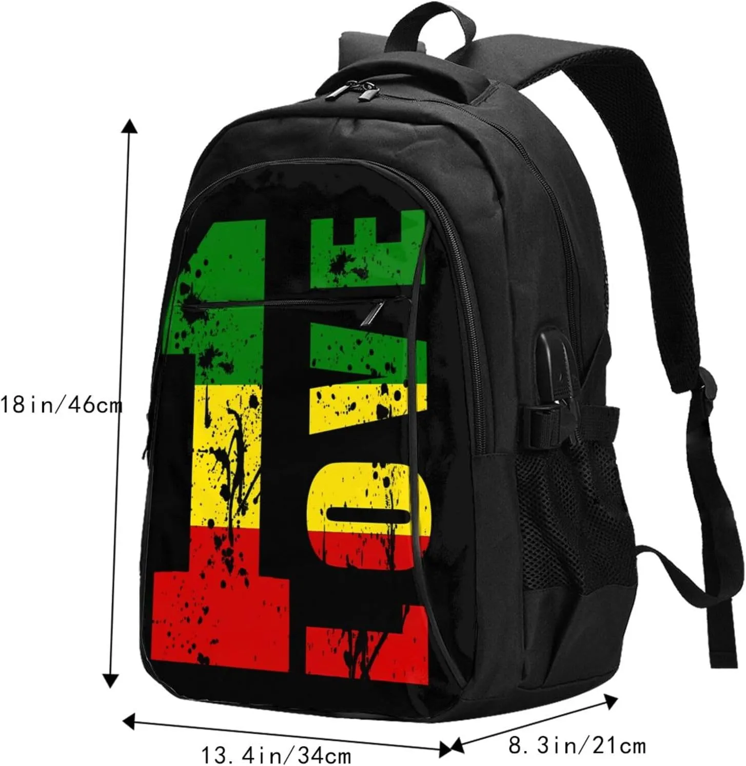 One Loves Jamaican Rasta Reggae Travel Backpack Laptop Backpacks Business Rucksack Outdoor Daypack Large Sport Bag with Luggage Strap USB Charging Port for Hiking Working