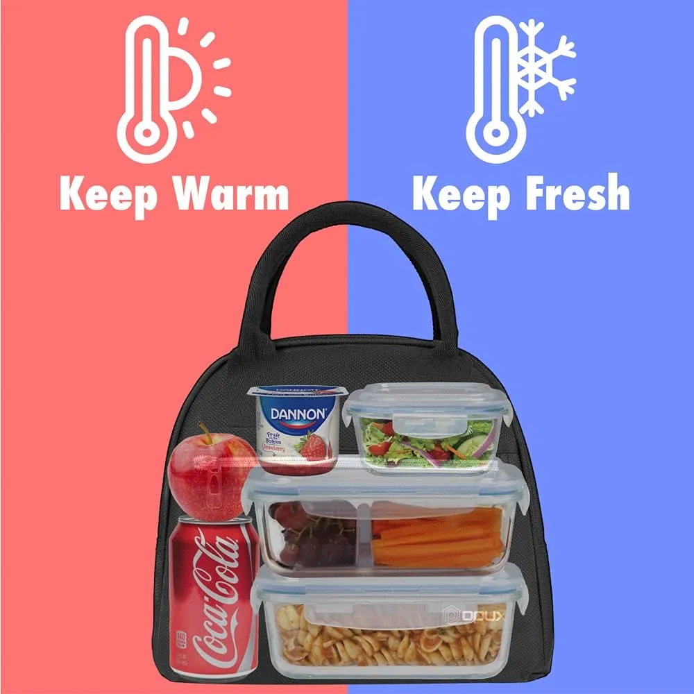 OPUX Premium Lunch Box for Women, Insulated Lunch Bag Tote Girls Kids Teen Adult, Cute Soft Lunch Cooler Container Work School, Reusable Thermal Food Meal Prep Organizer Lunch Pail Travel Beach, Black