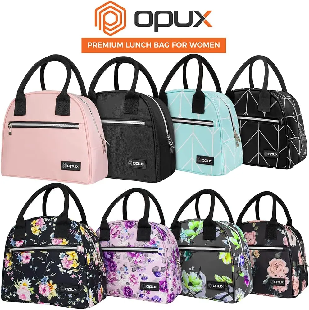 OPUX Premium Lunch Box for Women, Insulated Lunch Bag Tote Girls Kids Teen Adult, Cute Soft Lunch Cooler Container Work School, Reusable Thermal Food Meal Prep Organizer Lunch Pail Travel Beach, Black