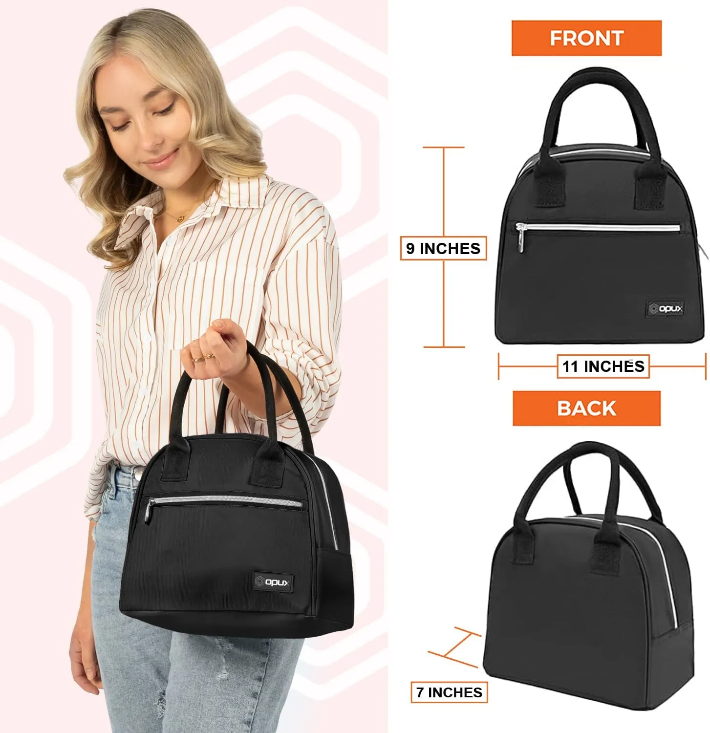 OPUX Premium Lunch Box for Women, Insulated Lunch Bag Tote Girls Kids Teen Adult, Cute Soft Lunch Cooler Container Work School, Reusable Thermal Food Meal Prep Organizer Lunch Pail Travel Beach, Black