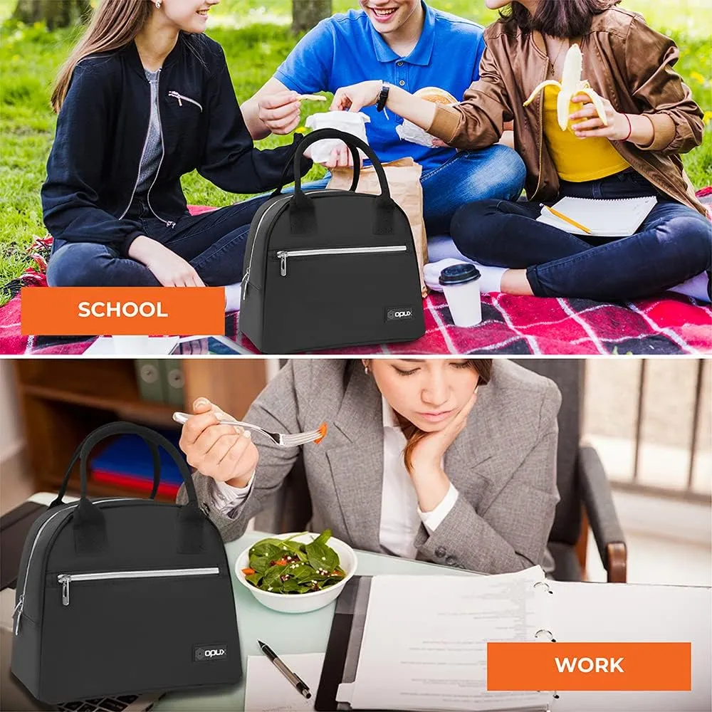 OPUX Premium Lunch Box for Women, Insulated Lunch Bag Tote Girls Kids Teen Adult, Cute Soft Lunch Cooler Container Work School, Reusable Thermal Food Meal Prep Organizer Lunch Pail Travel Beach, Black