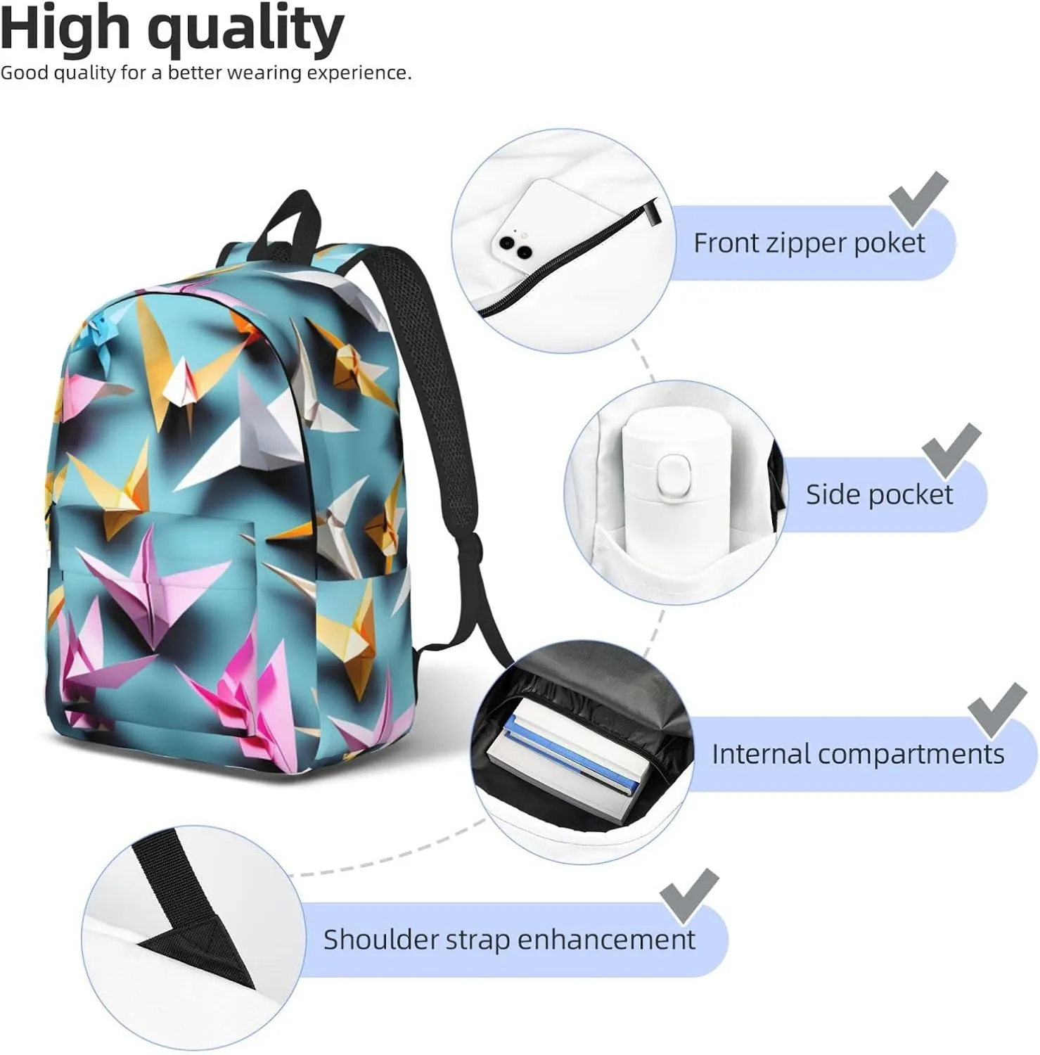 Origami Paper Cranes print Backpack Travel Backpacks for Women Men College Backpack Computer Bag for Travel