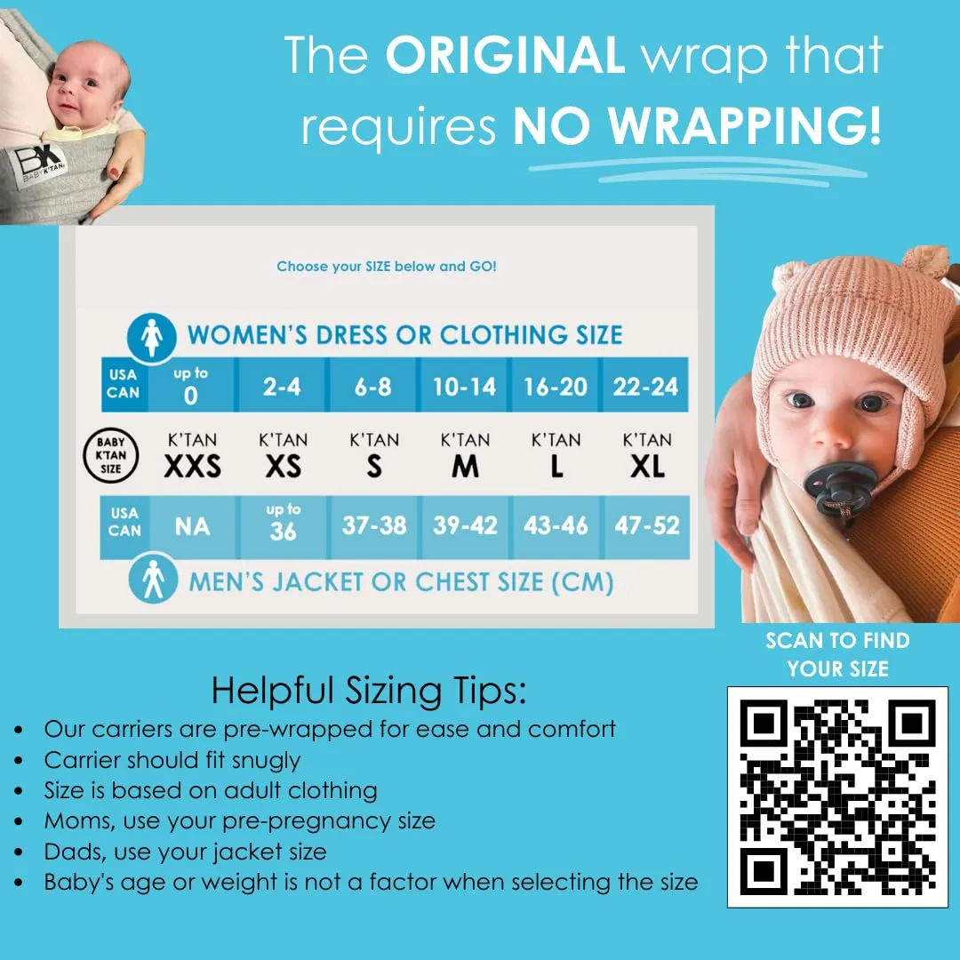 Original Baby K'tan Baby Carrier: #1 Easy Pre-Wrapped, Soft, Slip-On, No Rings, No Buckles | 5 in 1 Baby Sling Gift | The Best Hands Free Infant Wrap For Newborn to Toddler up to 35lb (See Size Chart)