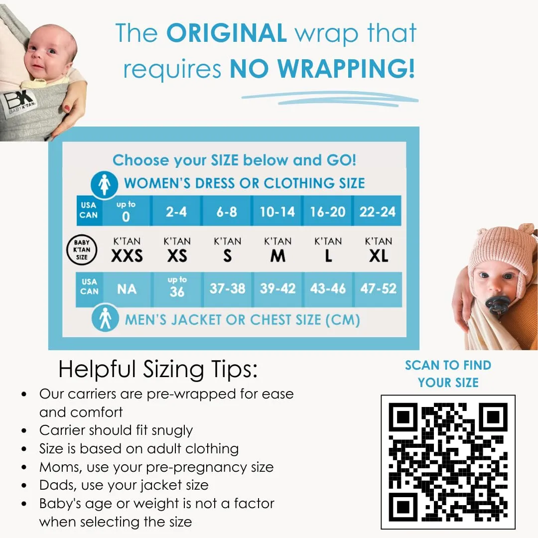 Original Baby K'tan Baby Carrier: #1 Easy Pre-Wrapped, Soft, Slip-On, No Rings, No Buckles | 5 in 1 Baby Sling Gift | The Best Hands Free Infant Wrap For Newborn to Toddler up to 35lb (See Size Chart)