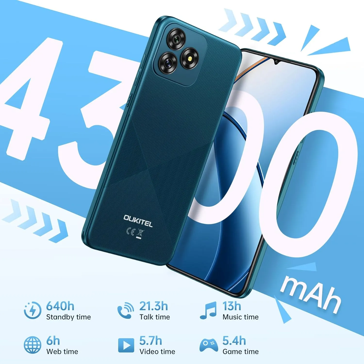 OUKITEL C53 Cell Phone Unlocked, 6.6" HD  Waterdrop Screen Android 14 Phone, 4300mAh Smartphone, 8GB 64GB/1TB Octa Core, 13MP Main Camera, 4G Dual SIM, Face ID/GPS/3.5mm Jack, T-Mobile - Purple