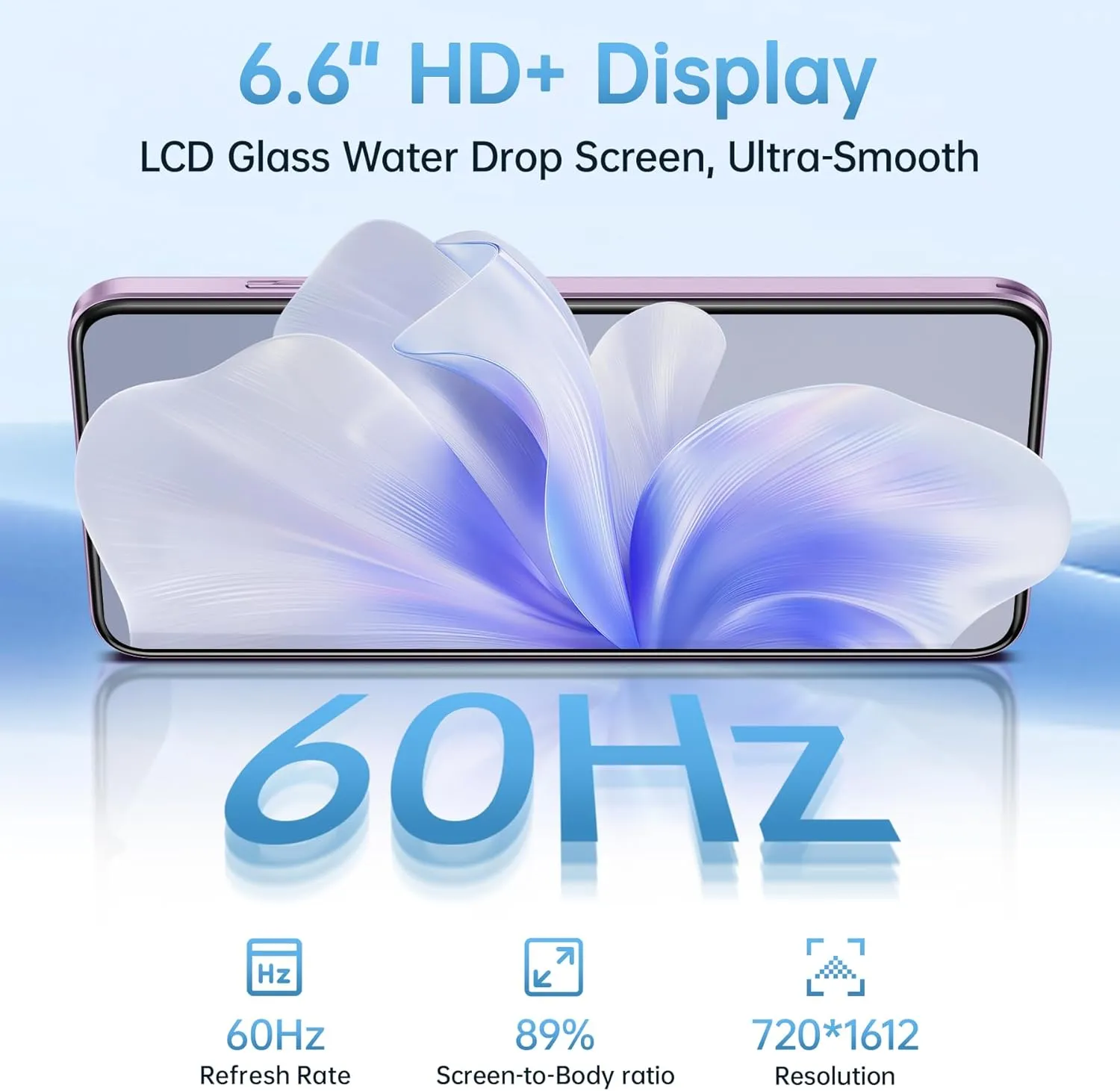 OUKITEL C53 Cell Phone Unlocked, 6.6" HD  Waterdrop Screen Android 14 Phone, 4300mAh Smartphone, 8GB 64GB/1TB Octa Core, 13MP Main Camera, 4G Dual SIM, Face ID/GPS/3.5mm Jack, T-Mobile - Purple