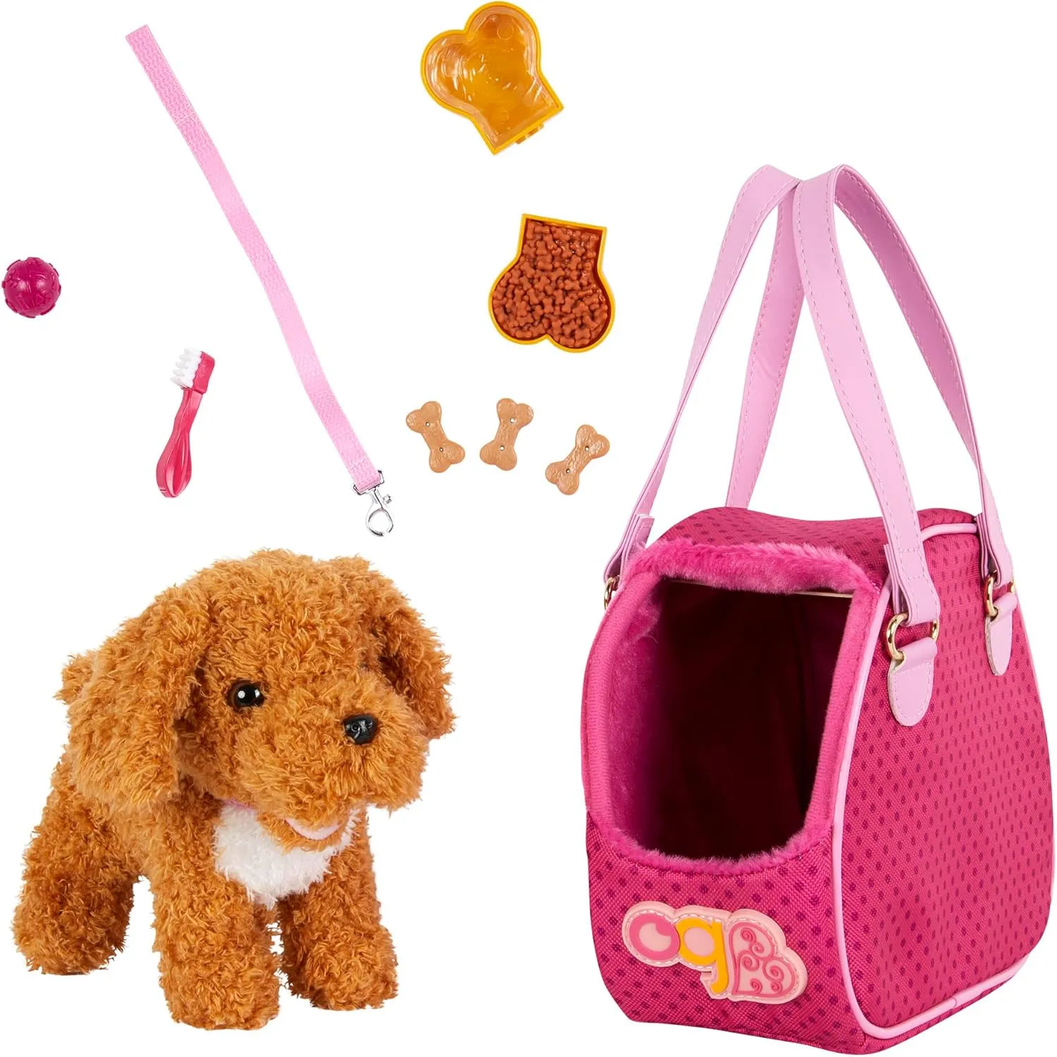 Our Generation Poodle Plush Dog - Pet Bag - 46 cm Doll Accessories - Cuddly Toys - Toy for Children from 3 Years - Plush Dog and Bag