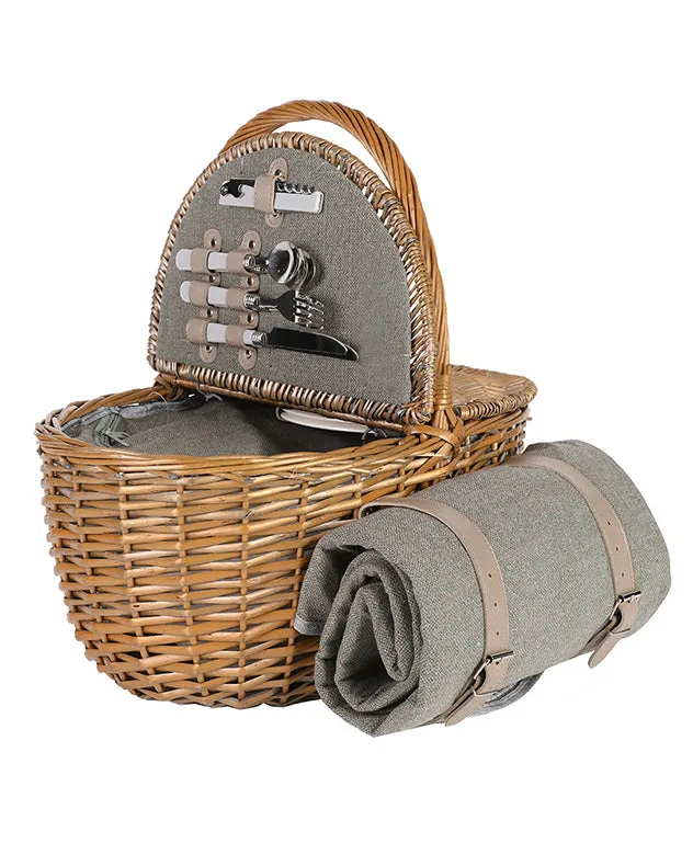 Oval Grey Tweed 2 Person Picnic Hamper