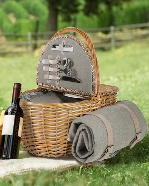 Oval Grey Tweed 2 Person Picnic Hamper