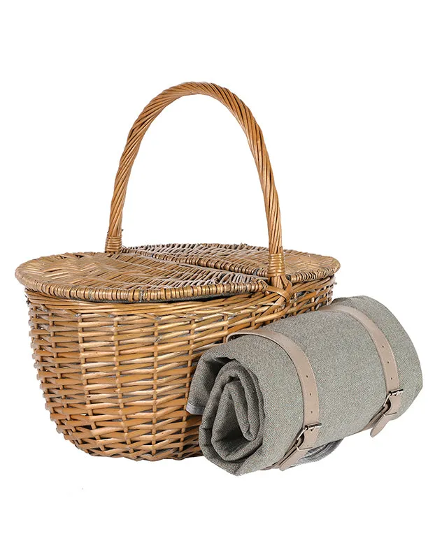 Oval Grey Tweed 2 Person Picnic Hamper