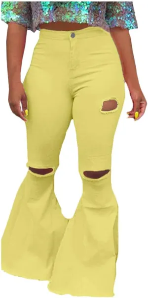 Oversized Skinny Ripped Bell Bottom Jeans Plus Size High Waist Bootcut Classic Flared Jean Pants