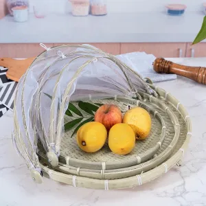 Ownkoti Creative Hand-Woven Food Basket / Tray with Net Cover