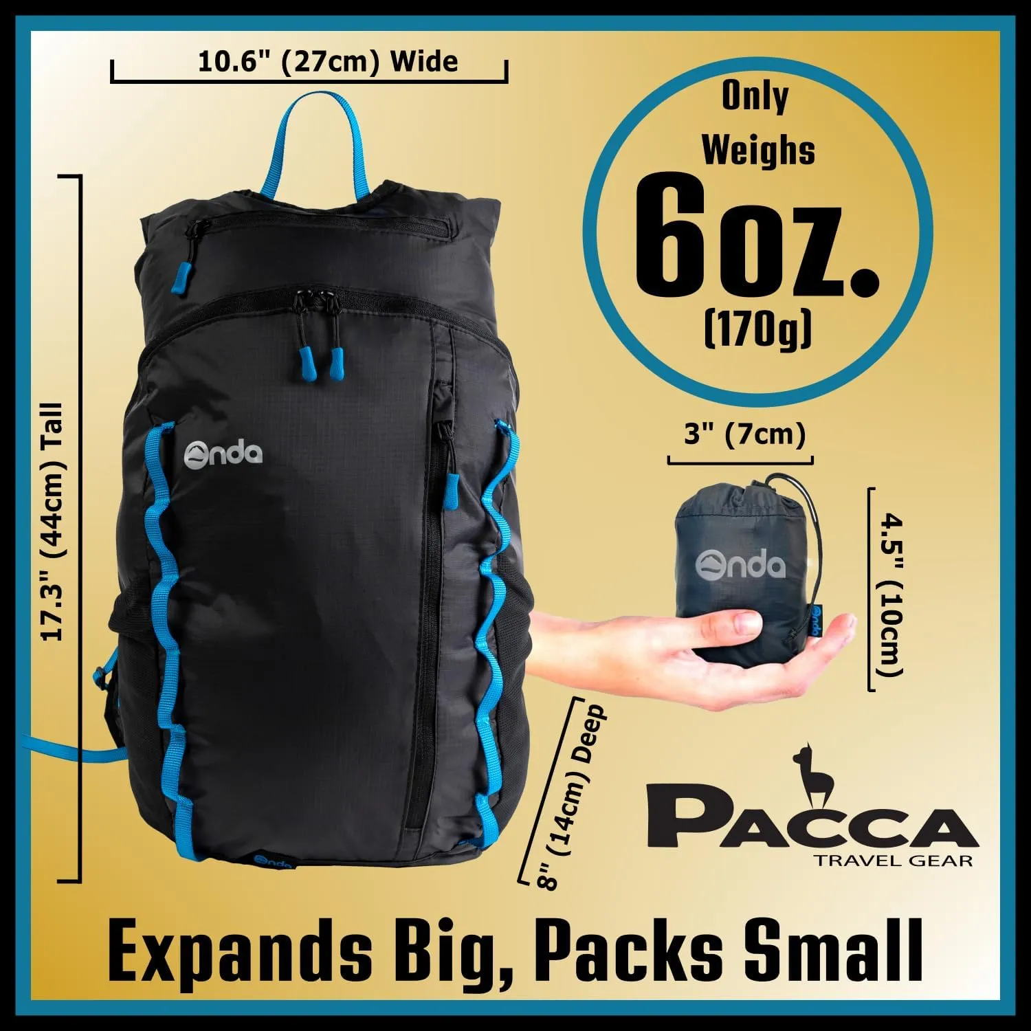 Pacca Onda 20L Packable Hiking Backpack | Ultralight Foldable Camping Day Pack