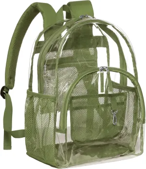 PACKISM Clear Backpack - 17 inch Heavy Duty Clear Backpacks for School Students, Transparent PVC See Through Bookbag for College Work, Army Green (for age 12 above)