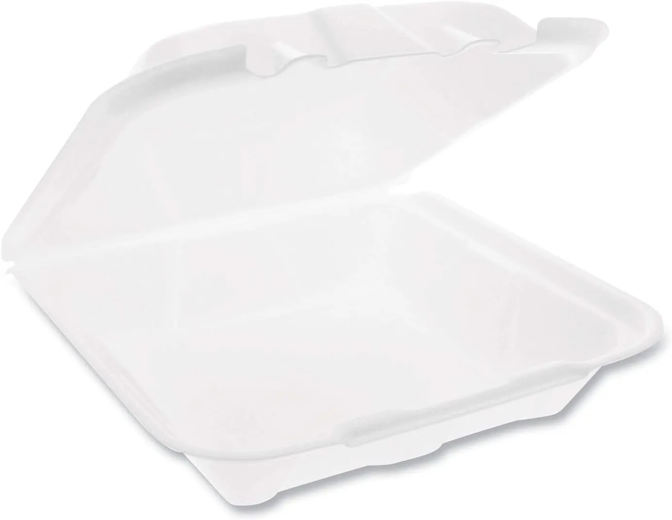 Pactiv Evergreen Vented Foam Hinged Lid Container, Dual Tab Lock Economy, 9.13 x 9 x 3.25, White, 150/Carton
