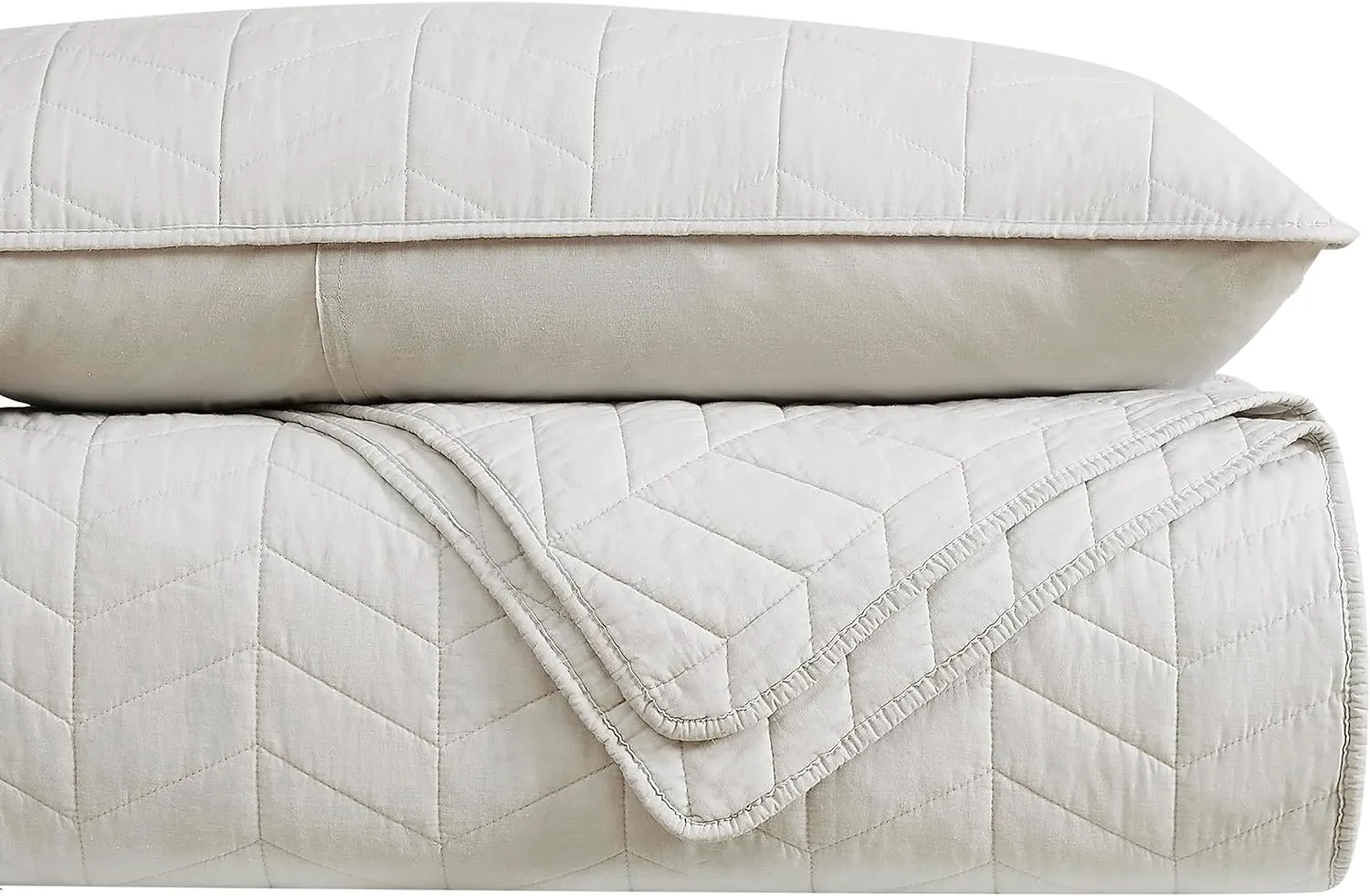palassio Beige Cotton Quilt Queen Size Bedding Sets with Pillow Shams, White Lightweight Soft Bedspread Coverlet, Tan Cream Quilted Comforter Bed Cover for All Season, 3 Pieces, 90x96 inches