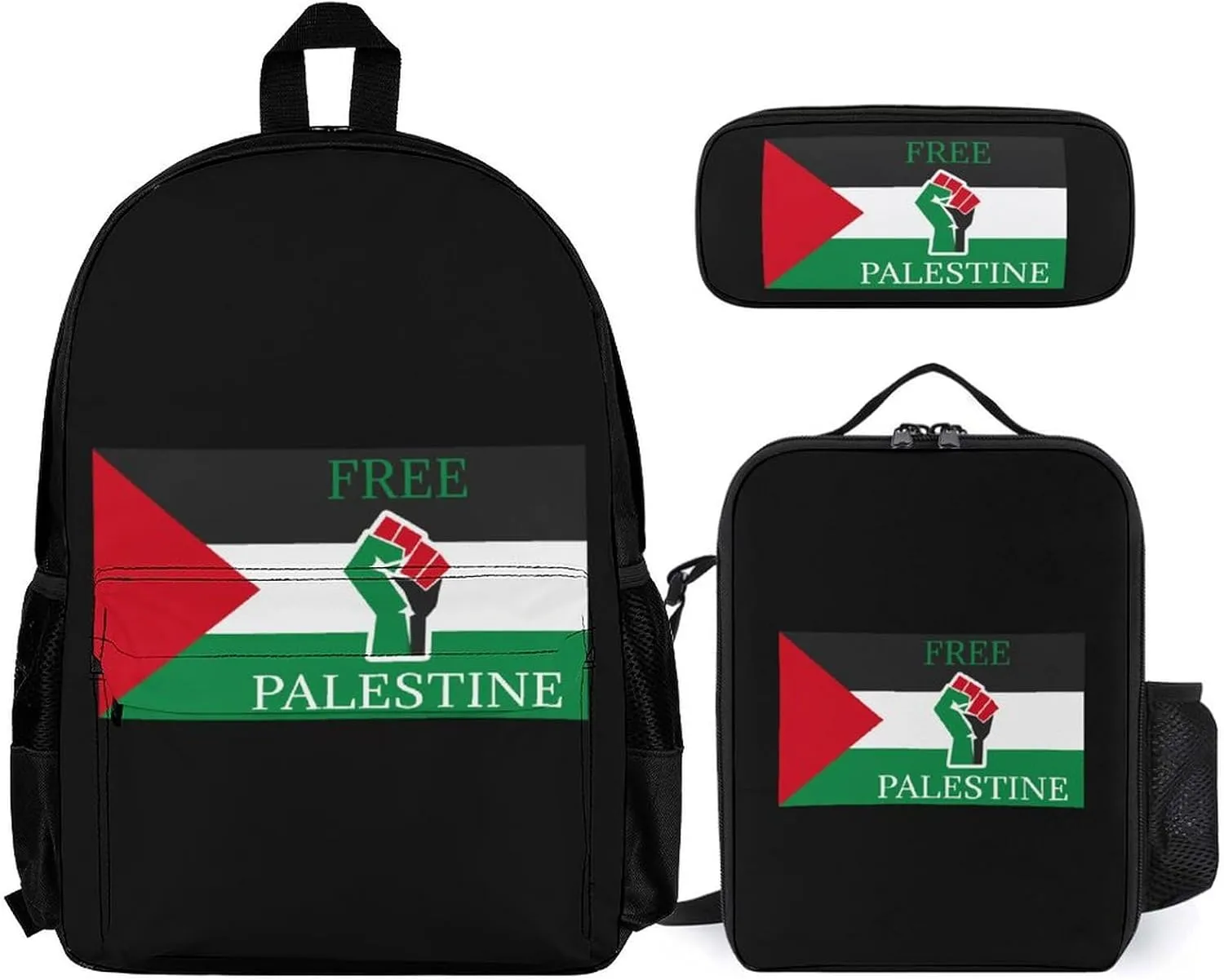 Palestinian Free Palestine 3Pcs Backpack Pencil Case and Lightweight Lunch Bag Set for Work Travel Leisure Day Trip Gift