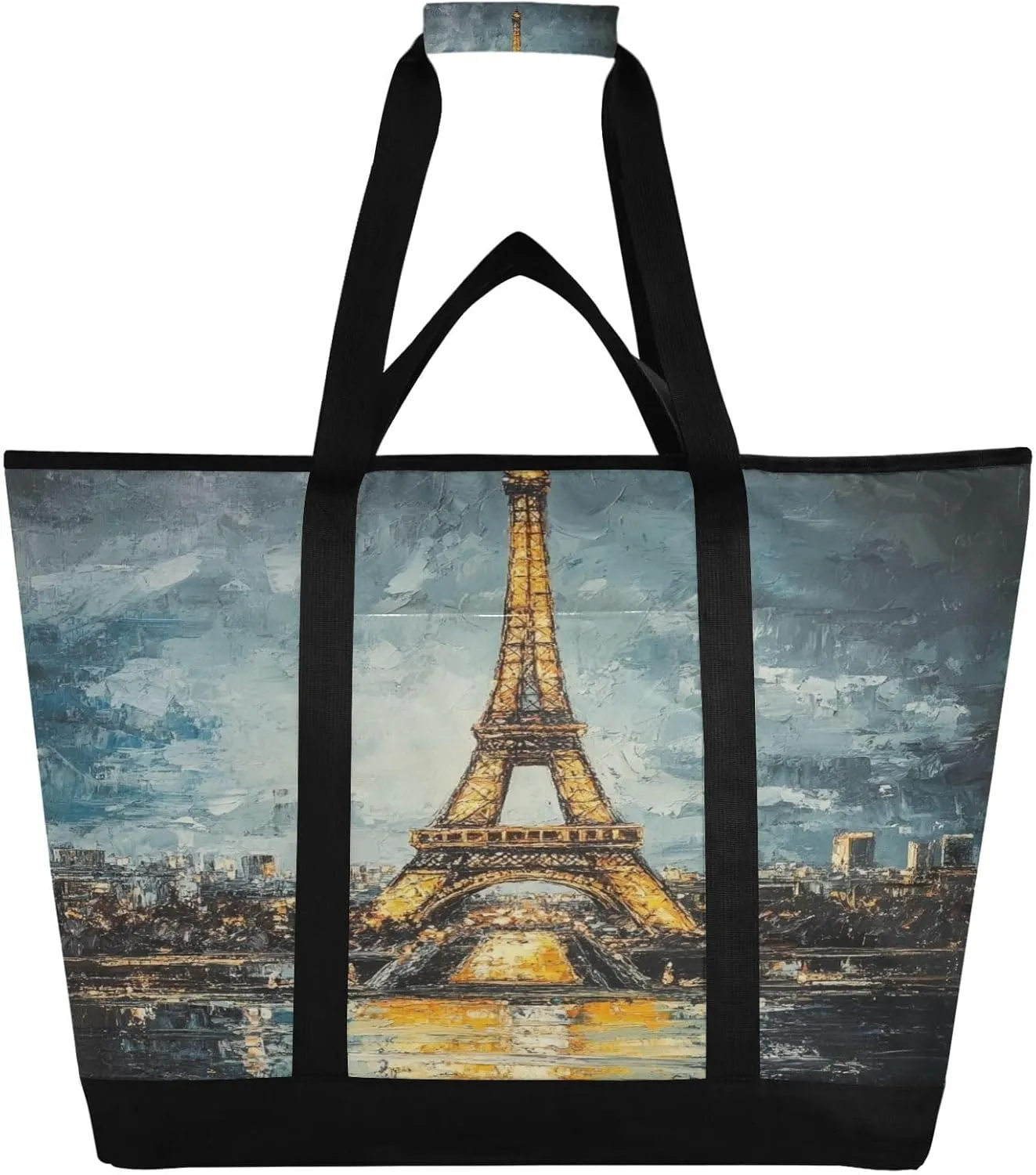 Paris Tower Reusable Insulated Lunchbox Cooler Bag, Leakproof Kitchen Grocery Bag Collapsible Portable Cooler Tote Bag for Picnic, Camping, Office, Travel