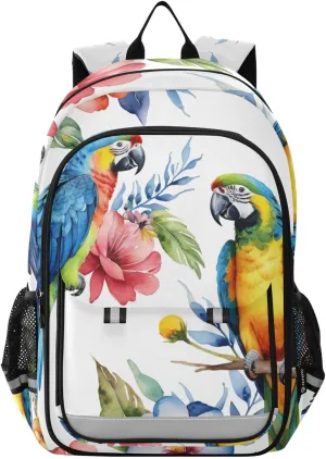Parrot Flowers Bird Print Backpack for Boys Middle-School Elementary Bookbags 20325553