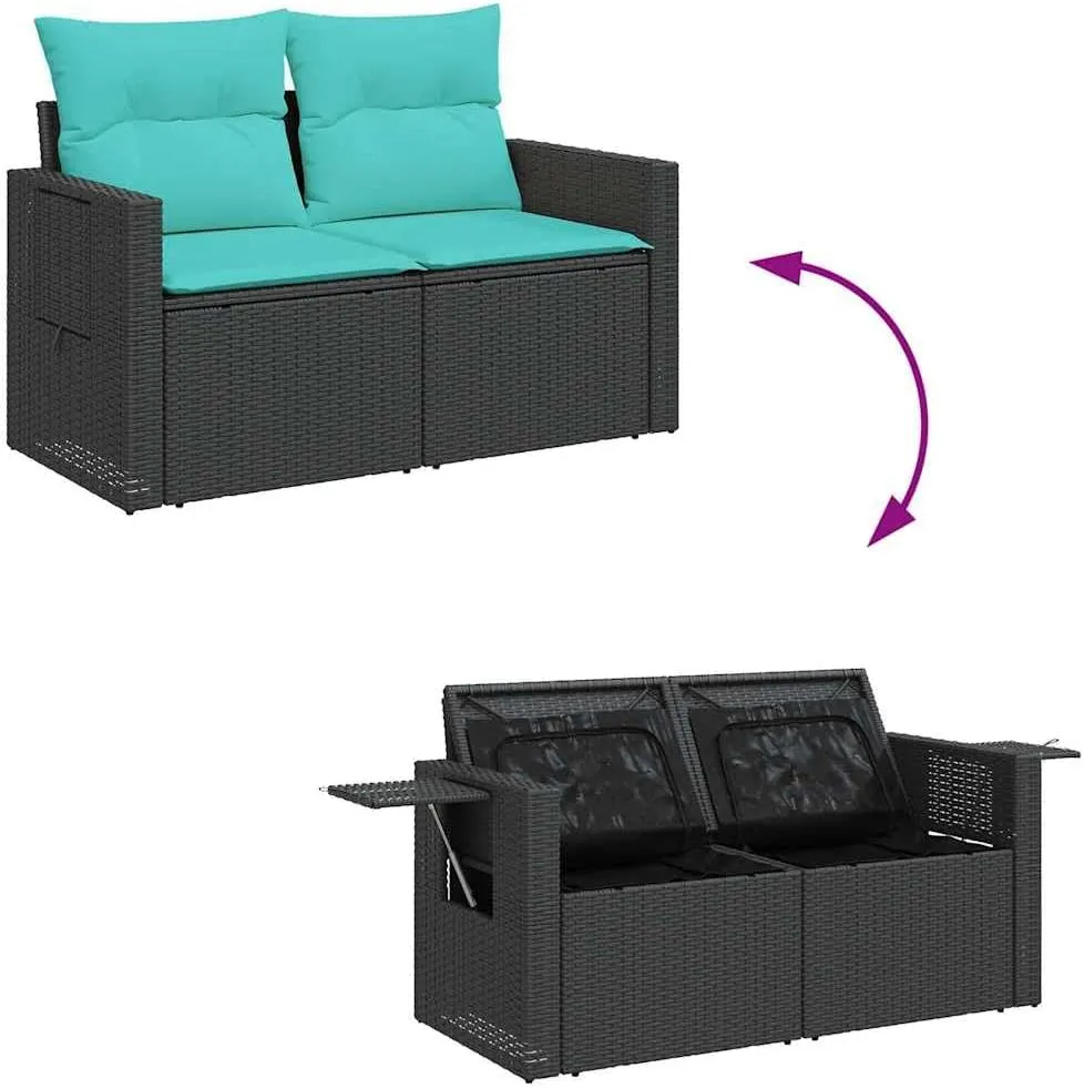 Patio Furniture Conversation Set Outdoor, Wicker Rattan Chair - Acacia Table & Piece Clearance Garden Chairs for Balcony Porch