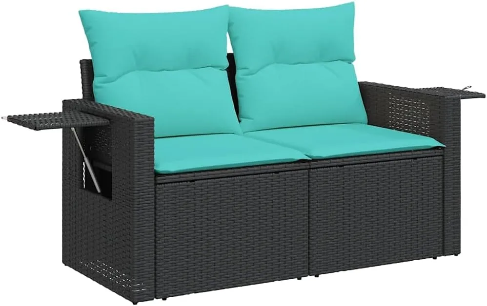 Patio Furniture Conversation Set Outdoor, Wicker Rattan Chair - Acacia Table & Piece Clearance Garden Chairs for Balcony Porch