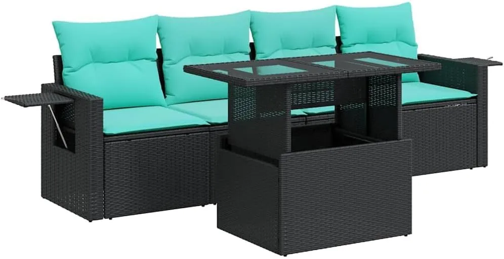 Patio Furniture Conversation Set Outdoor, Wicker Rattan Chair - Acacia Table & Piece Clearance Garden Chairs for Balcony Porch