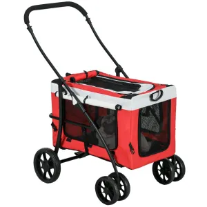 PawHut Foldable Pet Stroller w/ Detachable Carrier, Soft Padding - Red