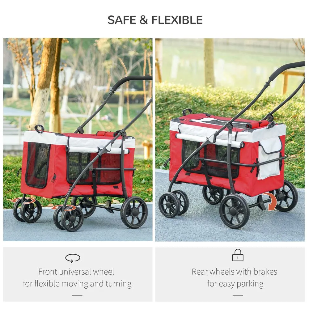 PawHut Foldable Pet Stroller w/ Detachable Carrier, Soft Padding - Red