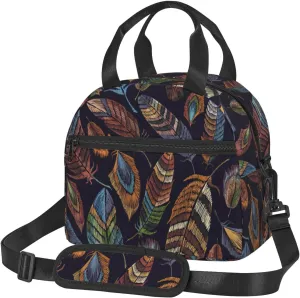 Peacock Feather Print Foods Insulated Lunch Bag Cute Tote Box Leakproof Cooler Adjustable Shoulder Strap