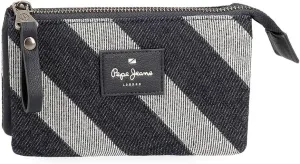 Pepe Jeans Celine Three Compartment Wallet Blue 17.5x9.5x2cm Polyester with Faux Leather Details by Joumma Bags, Blue, Three Compartment Purse, Blue, Three Compartment Purse