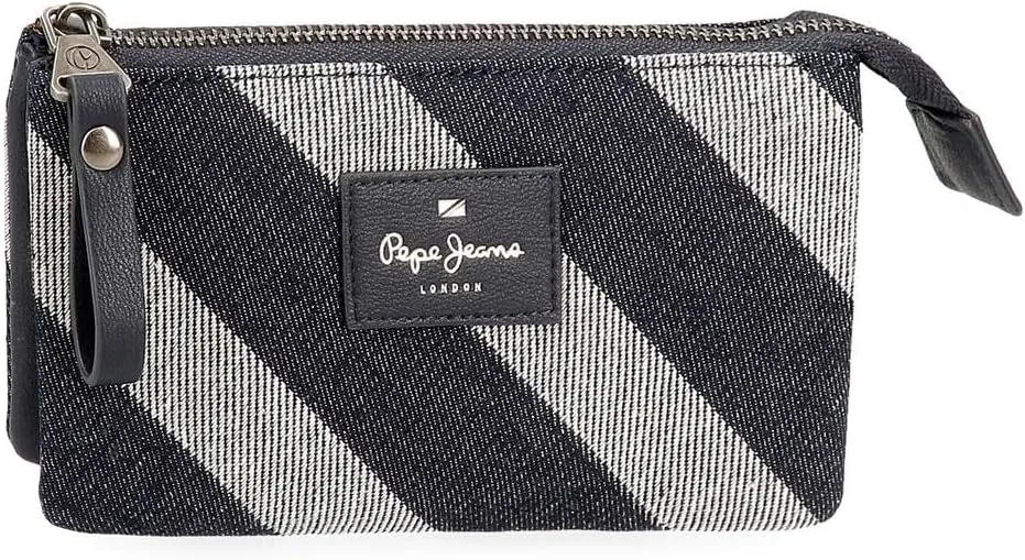 Pepe Jeans Celine Three Compartment Wallet Blue 17.5x9.5x2cm Polyester with Faux Leather Details by Joumma Bags, Blue, Three Compartment Purse, Blue, Three Compartment Purse