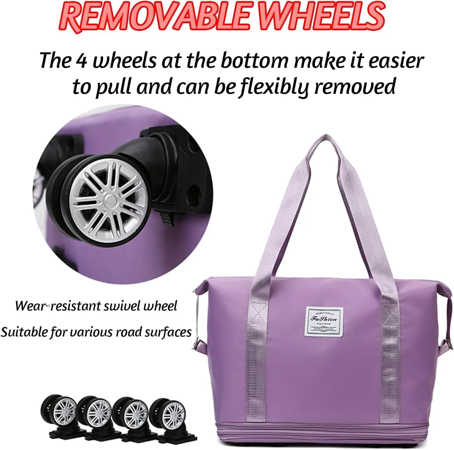 Pepepo Travel Bag with Wheels, Pepepo 2025 New Large Capacity Travel Bag, Universal Wheel Removable, Expandable Foldable Duffle Bag (Black)