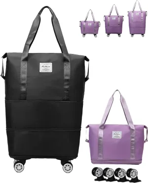 Pepepo Travel Bag with Wheels, Pepepo 2025 New Large Capacity Travel Bag, Universal Wheel Removable, Expandable Foldable Duffle Bag (Black)