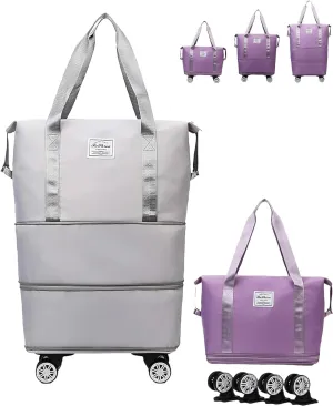 Pepepo Travel Bag with Wheels, Pepepo 2025 New Large Capacity Travel Bag, Universal Wheel Removable, Expandable Foldable Duffle Bag (Gray)