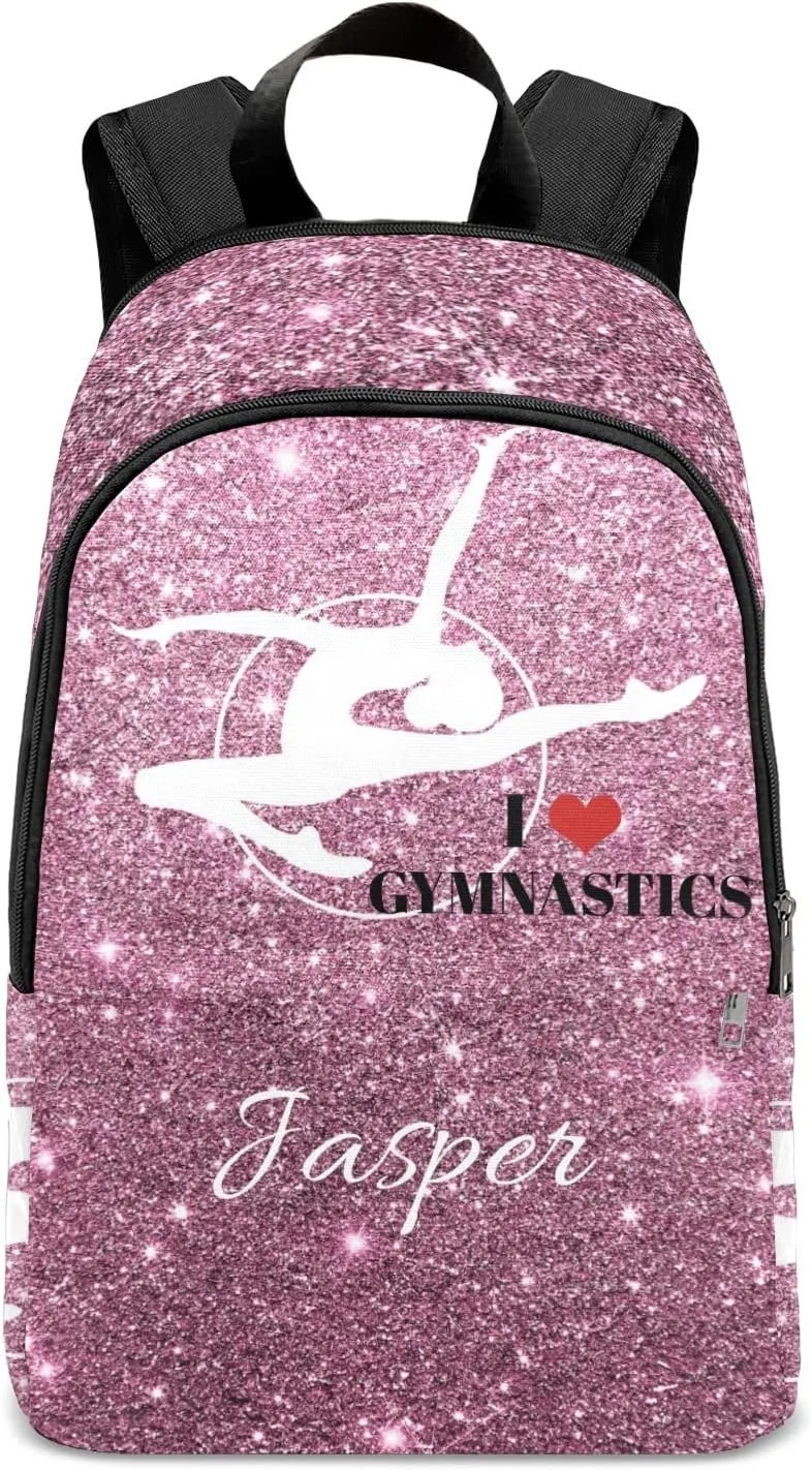 Personalized Backpack Glitter Inbakerdoek Rhythmic Gymnastics Travel Backpack College BookBag School Bag 17.7 IN for Girls Boys Kids