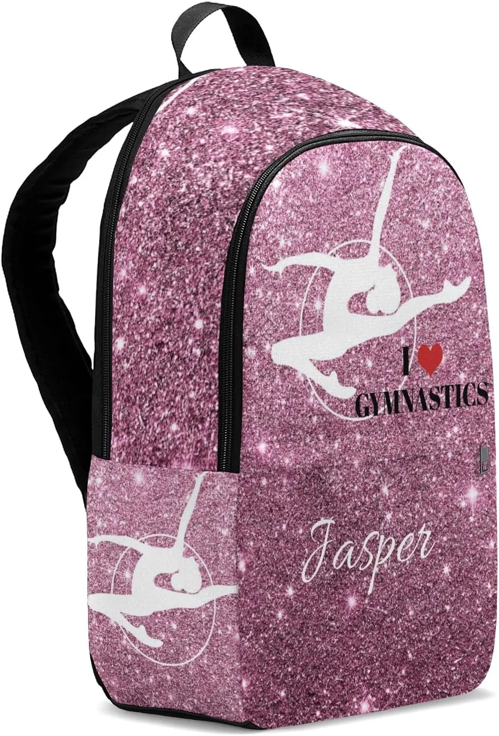Personalized Backpack Glitter Inbakerdoek Rhythmic Gymnastics Travel Backpack College BookBag School Bag 17.7 IN for Girls Boys Kids